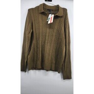 Hawker Rye Men's Medium Green Cable Knit Polo Sweater NWT Cotton Blend